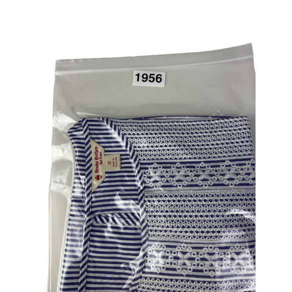 Brooks Brothers Red Fleece Blue White Stripe Embroidered Lace Blouse Size 12 - Picture 9 of 9